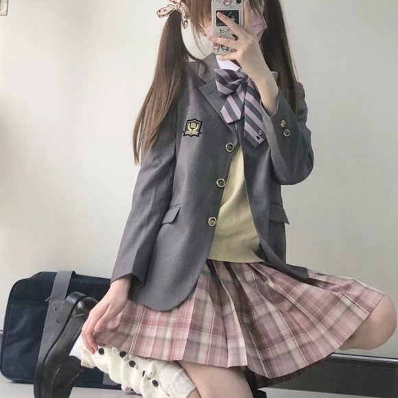 JK Uniform Blazer Japanese School College Style Long Sleeve Gray Suit Jacket - Picture 2 of 10